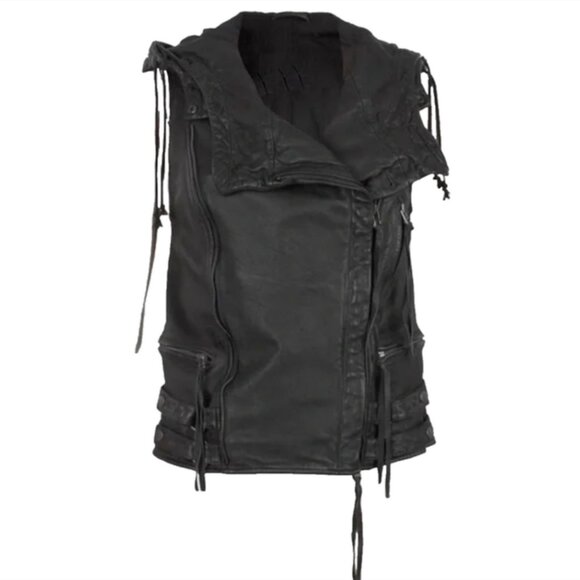 All Saints Asquith Gilet Hooded Leather Vest RARE